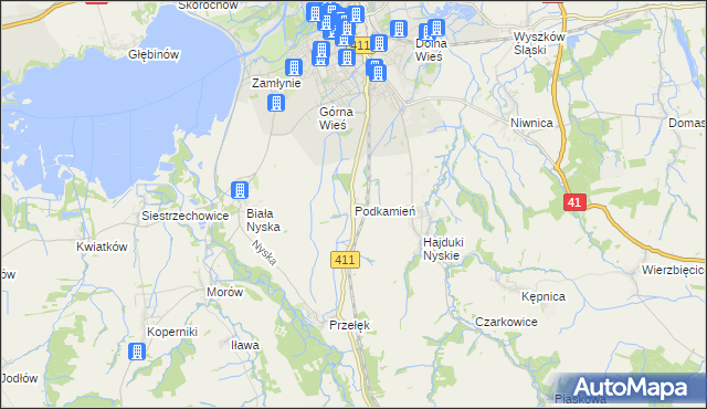 mapa Podkamień gmina Nysa, Podkamień gmina Nysa na mapie Targeo