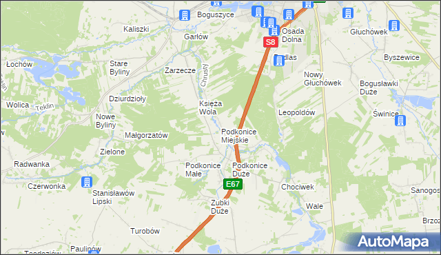 mapa Podkonice Miejskie, Podkonice Miejskie na mapie Targeo