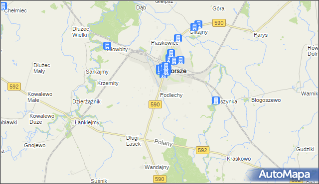 mapa Podlechy gmina Korsze, Podlechy gmina Korsze na mapie Targeo