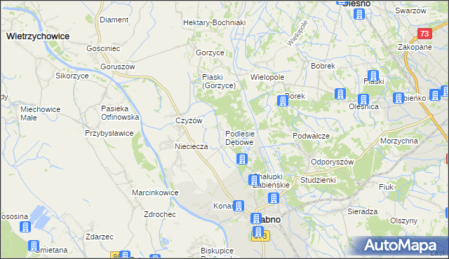 mapa Podlesie Dębowe, Podlesie Dębowe na mapie Targeo