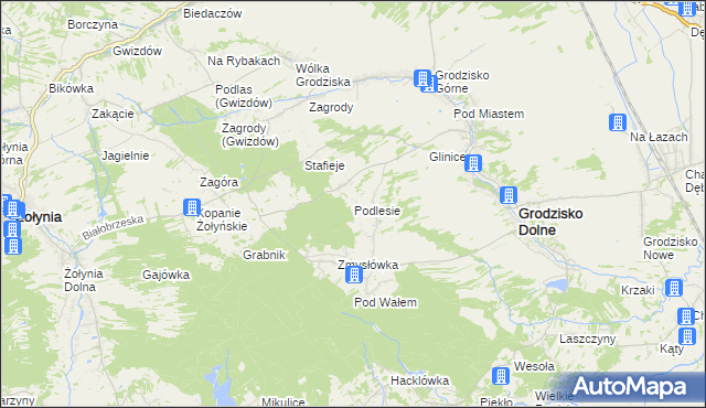 mapa Podlesie gmina Grodzisko Dolne, Podlesie gmina Grodzisko Dolne na mapie Targeo