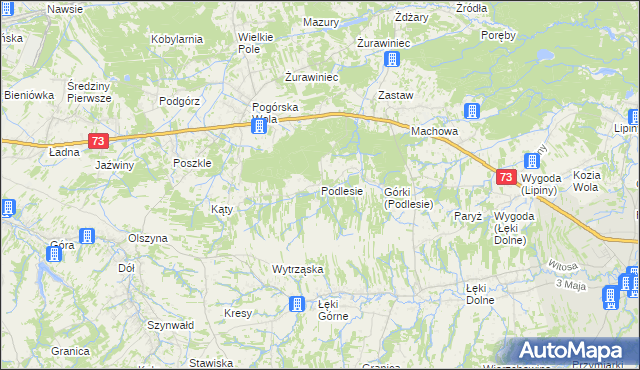 mapa Podlesie gmina Pilzno, Podlesie gmina Pilzno na mapie Targeo