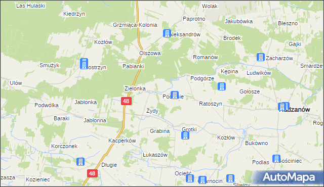 mapa Podlesie gmina Radzanów, Podlesie gmina Radzanów na mapie Targeo