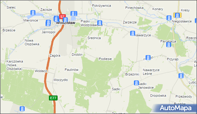 mapa Podlesie gmina Wodzisław, Podlesie gmina Wodzisław na mapie Targeo