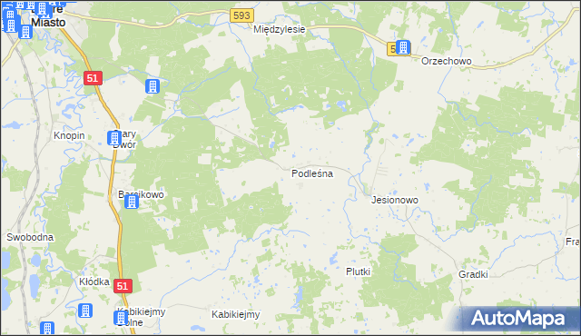 mapa Podleśna gmina Dobre Miasto, Podleśna gmina Dobre Miasto na mapie Targeo