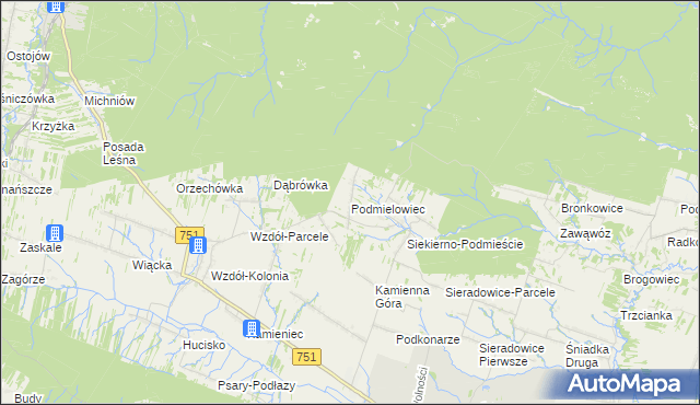 mapa Podmielowiec, Podmielowiec na mapie Targeo