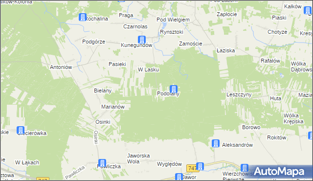 mapa Podolany gmina Ciepielów, Podolany gmina Ciepielów na mapie Targeo