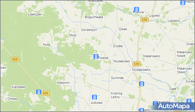 mapa Podole gmina Tłuchowo, Podole gmina Tłuchowo na mapie Targeo