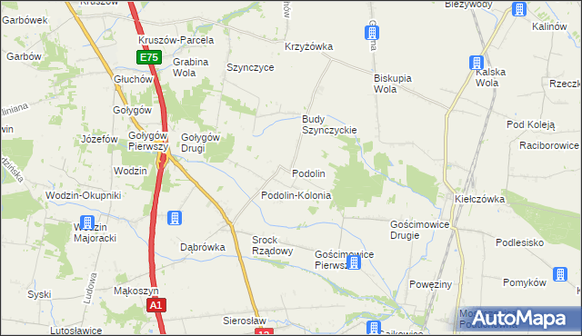 mapa Podolin gmina Moszczenica, Podolin gmina Moszczenica na mapie Targeo