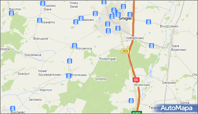 mapa Podśmigiel, Podśmigiel na mapie Targeo