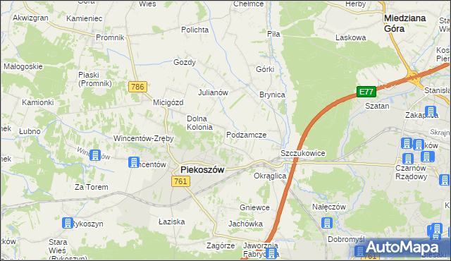 mapa Podzamcze gmina Piekoszów, Podzamcze gmina Piekoszów na mapie Targeo