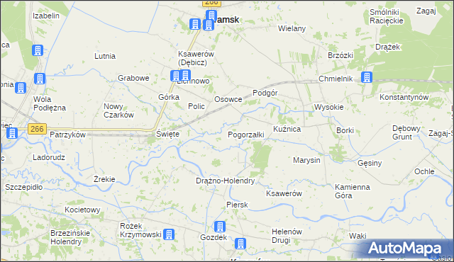 mapa Pogorzałki gmina Kramsk, Pogorzałki gmina Kramsk na mapie Targeo