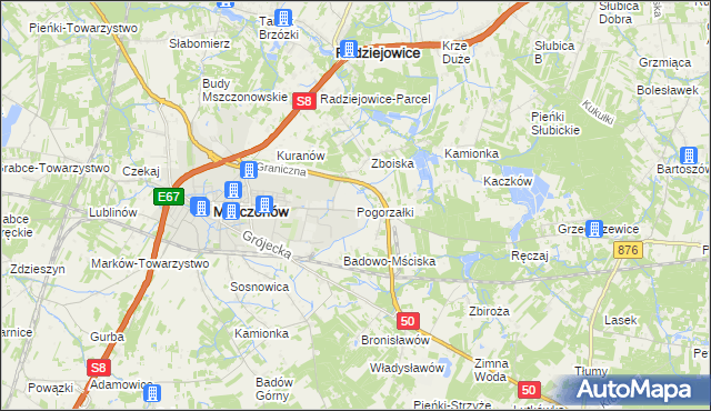 mapa Pogorzałki gmina Mszczonów, Pogorzałki gmina Mszczonów na mapie Targeo