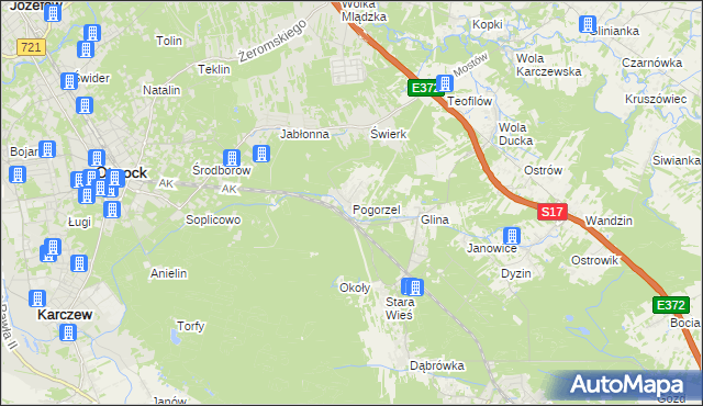 mapa Pogorzel gmina Celestynów, Pogorzel gmina Celestynów na mapie Targeo