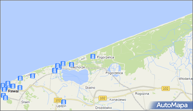 mapa Pogorzelica gmina Rewal, Pogorzelica gmina Rewal na mapie Targeo