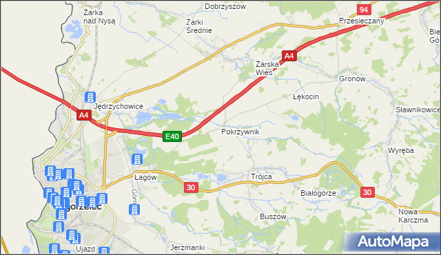 mapa Pokrzywnik gmina Zgorzelec, Pokrzywnik gmina Zgorzelec na mapie Targeo