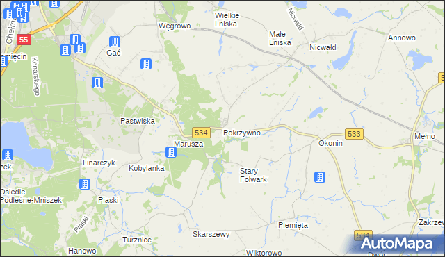 mapa Pokrzywno gmina Gruta, Pokrzywno gmina Gruta na mapie Targeo