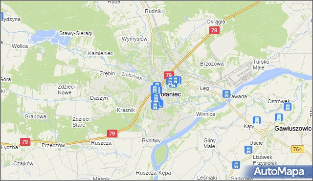 mapa Połaniec powiat staszowski, Połaniec powiat staszowski na mapie Targeo