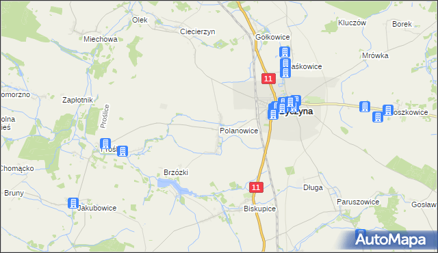 mapa Polanowice gmina Byczyna, Polanowice gmina Byczyna na mapie Targeo