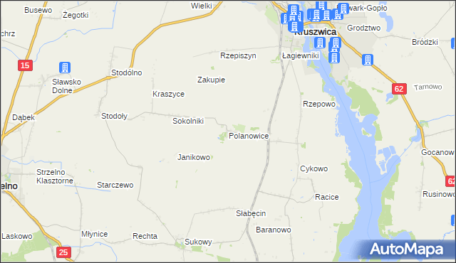 mapa Polanowice gmina Kruszwica, Polanowice gmina Kruszwica na mapie Targeo