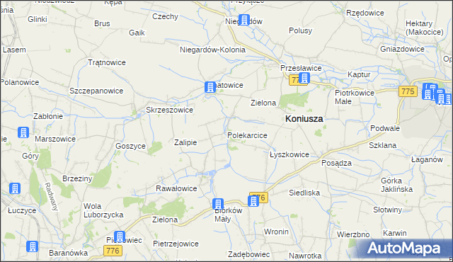 mapa Polekarcice, Polekarcice na mapie Targeo