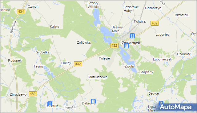 mapa Polesie gmina Zaniemyśl, Polesie gmina Zaniemyśl na mapie Targeo