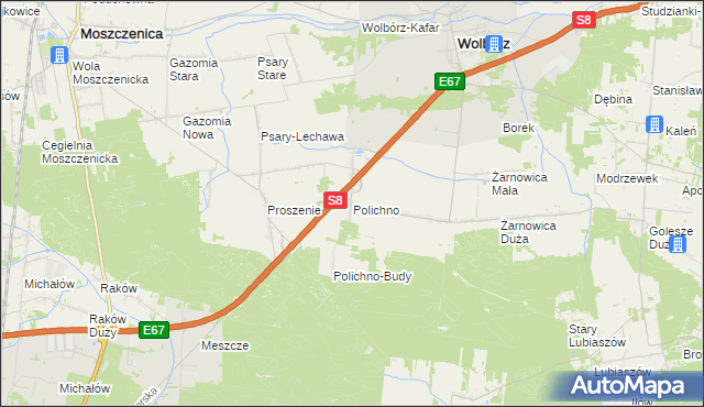 mapa Polichno gmina Wolbórz, Polichno gmina Wolbórz na mapie Targeo