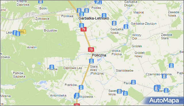 mapa Policzna powiat zwoleński, Policzna powiat zwoleński na mapie Targeo