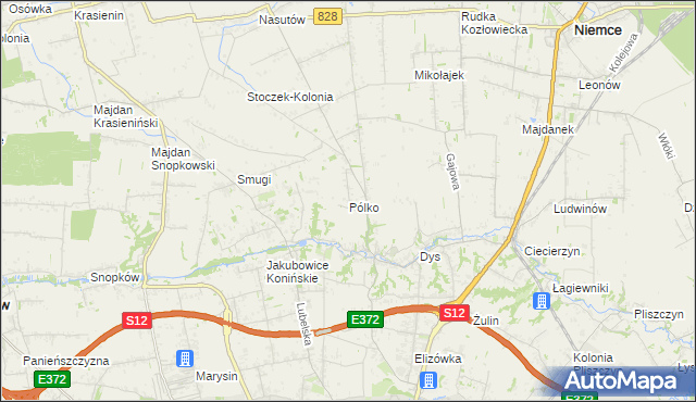 mapa Pólko gmina Niemce, Pólko gmina Niemce na mapie Targeo