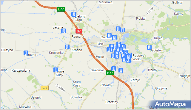 mapa Pólko gmina Pasłęk, Pólko gmina Pasłęk na mapie Targeo