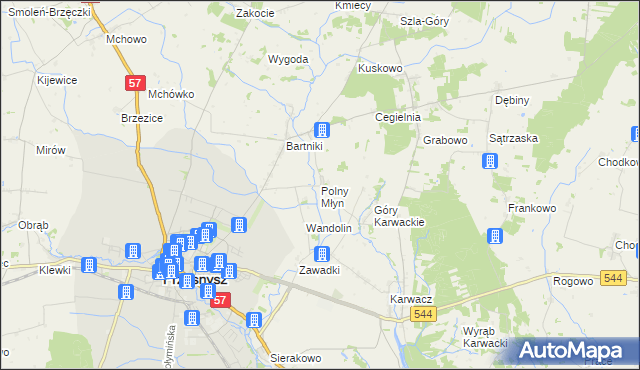 mapa Polny Młyn gmina Przasnysz, Polny Młyn gmina Przasnysz na mapie Targeo