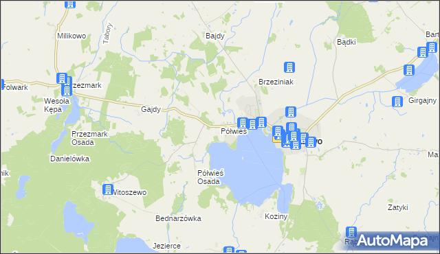 mapa Półwieś gmina Zalewo, Półwieś gmina Zalewo na mapie Targeo