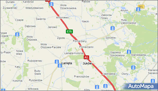 mapa Pomarzanki gmina Gostynin, Pomarzanki gmina Gostynin na mapie Targeo