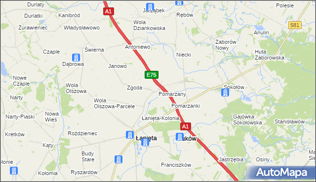 mapa Pomarzany gmina Łanięta, Pomarzany gmina Łanięta na mapie Targeo