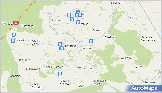 mapa Pomiany gmina Trzcinica, Pomiany gmina Trzcinica na mapie Targeo