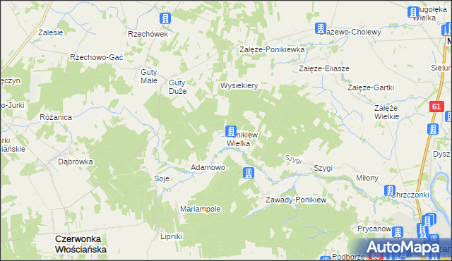 mapa Ponikiew Wielka, Ponikiew Wielka na mapie Targeo