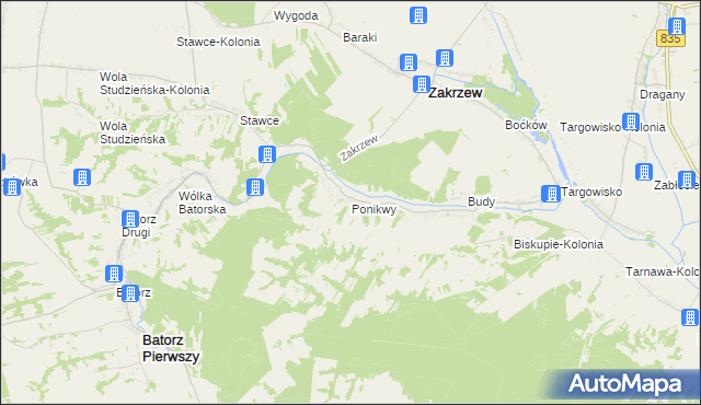 mapa Ponikwy, Ponikwy na mapie Targeo