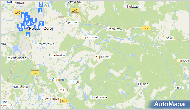 mapa Popielewo gmina Połczyn-Zdrój, Popielewo gmina Połczyn-Zdrój na mapie Targeo