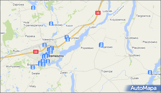 mapa Popielewo gmina Trzemeszno, Popielewo gmina Trzemeszno na mapie Targeo