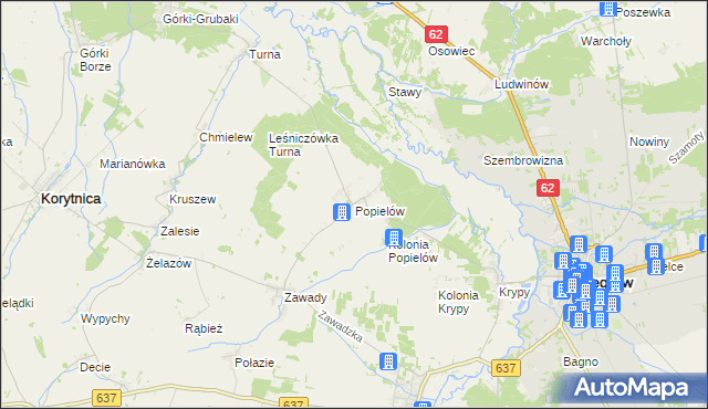 mapa Popielów gmina Liw, Popielów gmina Liw na mapie Targeo