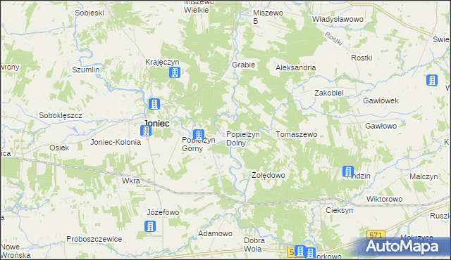 mapa Popielżyn Dolny, Popielżyn Dolny na mapie Targeo