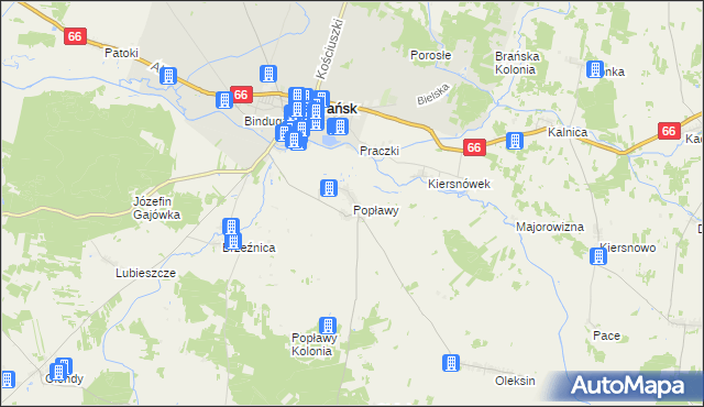 mapa Popławy gmina Brańsk, Popławy gmina Brańsk na mapie Targeo