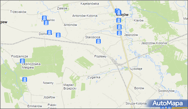 mapa Popławy gmina Milejów, Popławy gmina Milejów na mapie Targeo