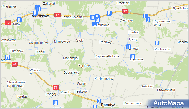 mapa Popławy-Kolonia, Popławy-Kolonia na mapie Targeo