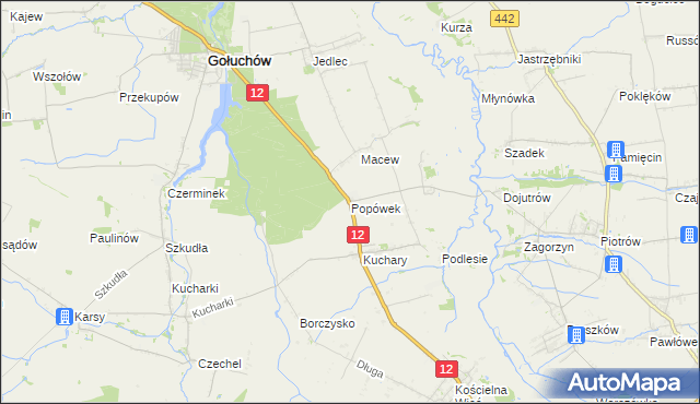 mapa Popówek gmina Gołuchów, Popówek gmina Gołuchów na mapie Targeo