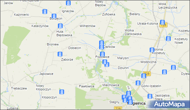 mapa Popowice gmina Mogielnica, Popowice gmina Mogielnica na mapie Targeo