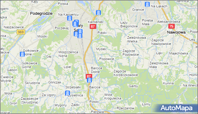 mapa Popowice gmina Stary Sącz, Popowice gmina Stary Sącz na mapie Targeo