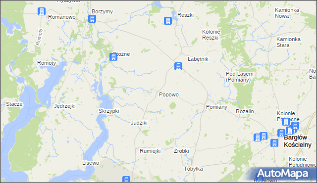 mapa Popowo gmina Bargłów Kościelny, Popowo gmina Bargłów Kościelny na mapie Targeo