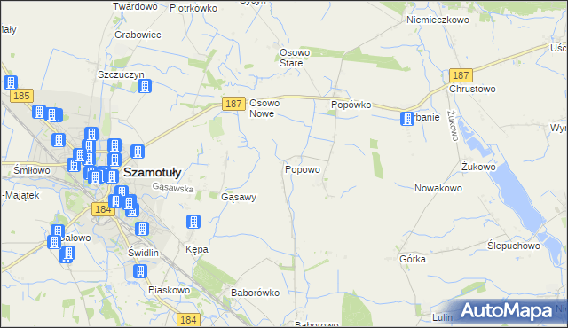 mapa Popowo gmina Oborniki, Popowo gmina Oborniki na mapie Targeo