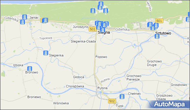 mapa Popowo gmina Stegna, Popowo gmina Stegna na mapie Targeo
